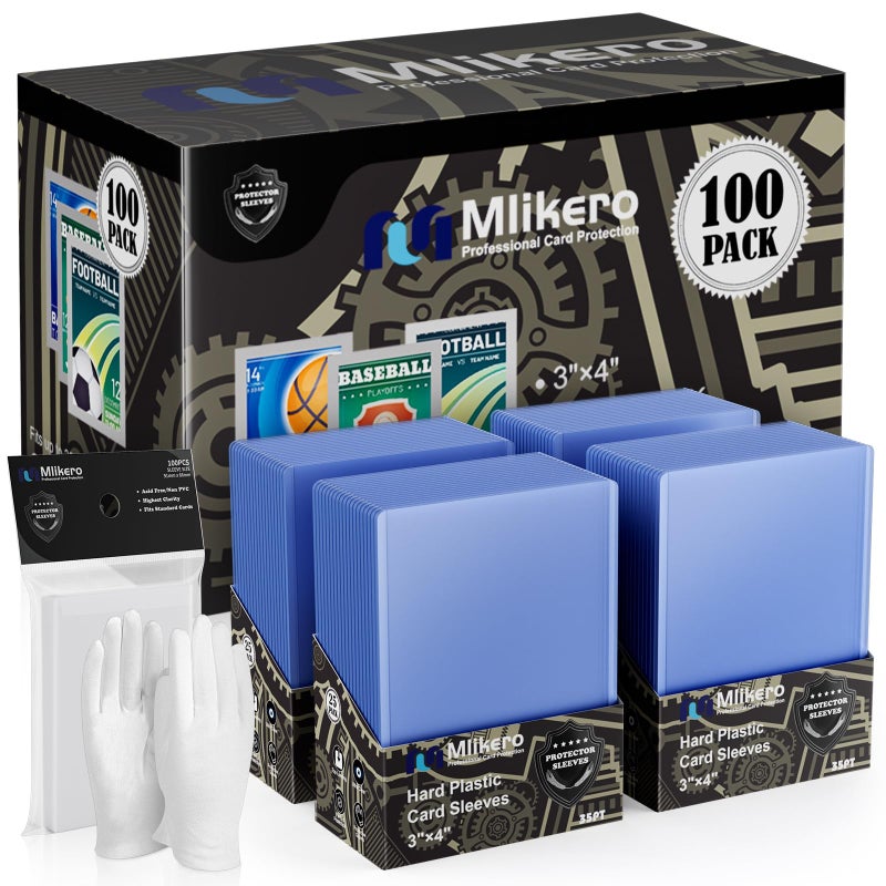 Mlikero 200 Card Sleeves Hard Plastic, 3""x4"" Baseball Card Protectors Hard Plastic for Baseball, Football and Game Cards (100 Hard Card Sleeves + 100 Clear Sleeve) - Image 1